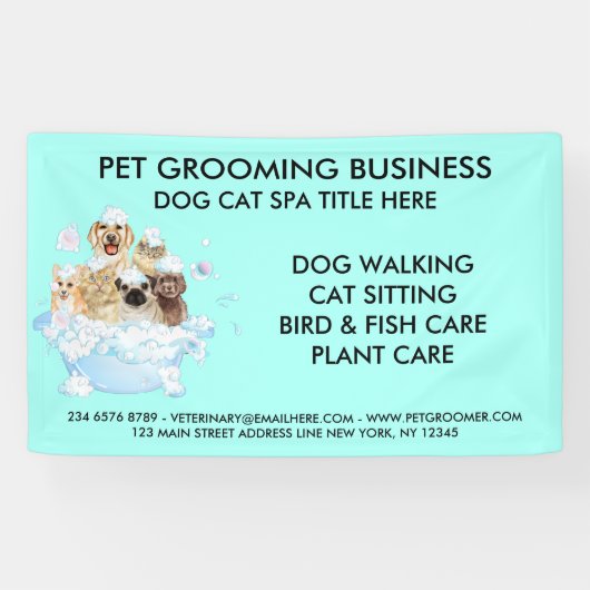 Neon huisdier grooming zittende hond kat spa baden spandoek (Horizontaal)