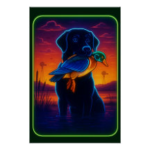 Neon Hunting Dog Poster