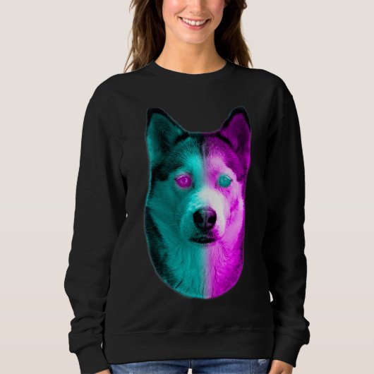 Neon husky met neon gekleurde ogen en geverfd bont trui (Voorkant)
