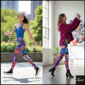Neon Hyper Verzadigde Folk Art Quilt Leggings