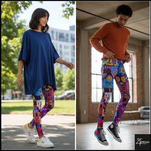 Neon Hyper Verzadigde Folk Art Quilt Leggings
