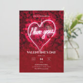 Neon I Love You Valentijnsdag Invitation Kaart (Staand voorkant)