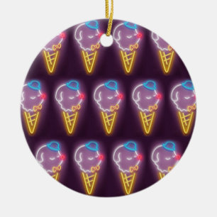 Neon Ice Cream Dog Keramisch Ornament