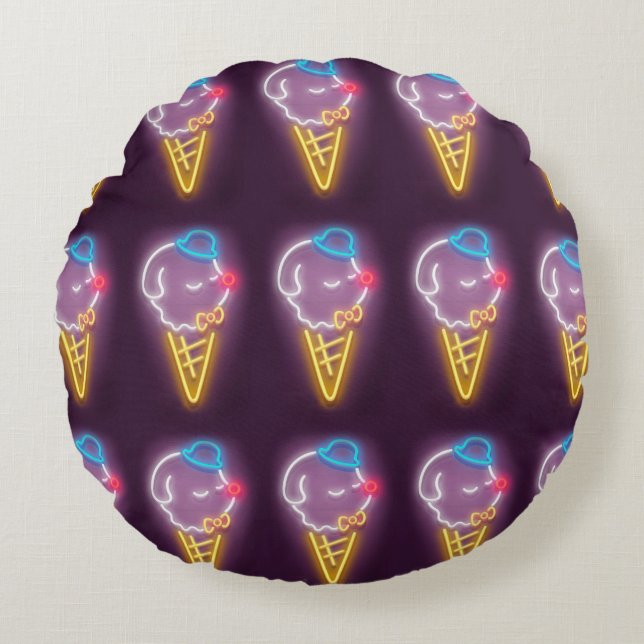 Neon Ice Cream Dog Rond Kussen (Voorkant)