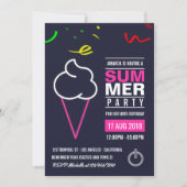 Neon Ice Cream Summer Birthday Party Invitation Kaart (Voorkant)