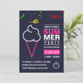 Neon Ice Cream Summer Birthday Party Invitation Kaart (Staand voorkant)