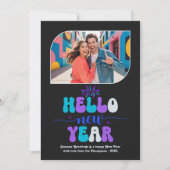 Neon Ice Hello New Year Blue Retro Photo Feestdagenkaart (Voorkant)