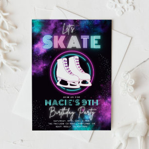 Neon Ice Skating Invitation   Ice Skateday Kaart