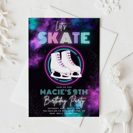 Neon Ice Skating Invitation | Ice Skateday Kaart