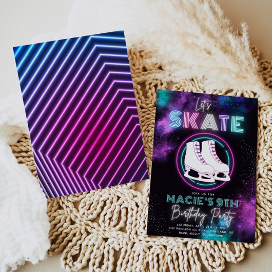 Neon Ice Skating Invitation | Ice Skateday Kaart