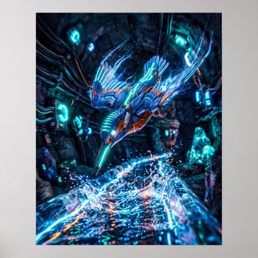 Neon IJsvogel Voltage Stream Print (Voorkant)
