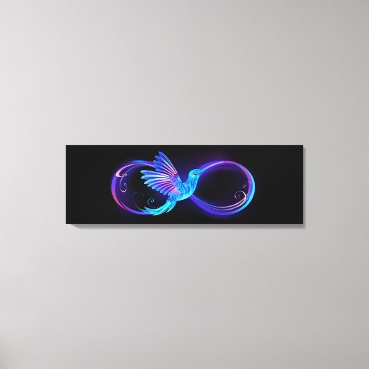 Neon Infinity Symbol with Glowing Hummingbird Canvas Afdruk (Voorkant)