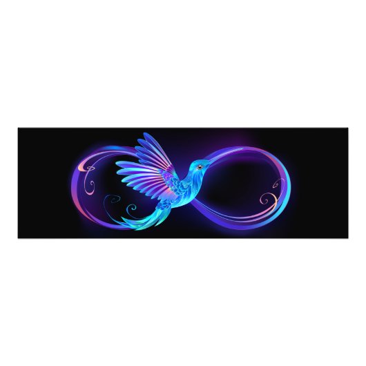 Neon Infinity Symbol with Glowing Hummingbird Foto Afdruk (Voorkant)