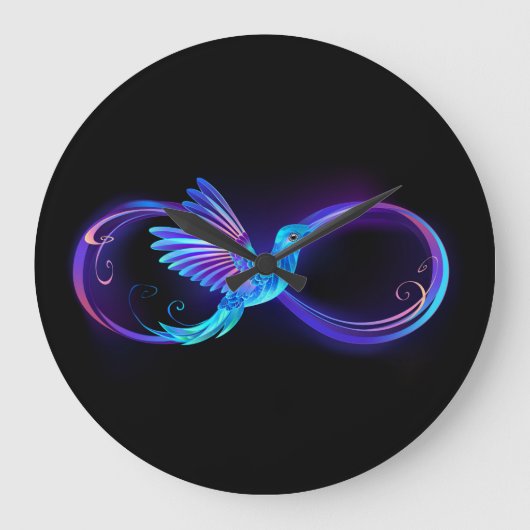 Neon Infinity Symbol with Glowing Hummingbird Grote Klok (Voorkant)