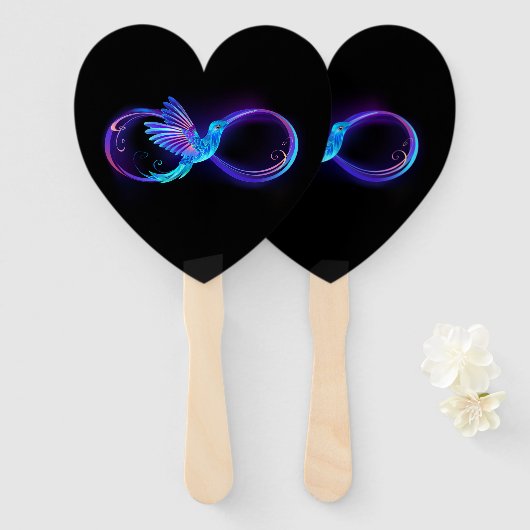 Neon Infinity Symbol with Glowing Hummingbird Handwaaier (Voorkant en achterkant)