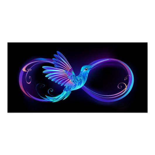 Neon Infinity Symbol with Glowing Hummingbird Perfect Poster (Voorkant)