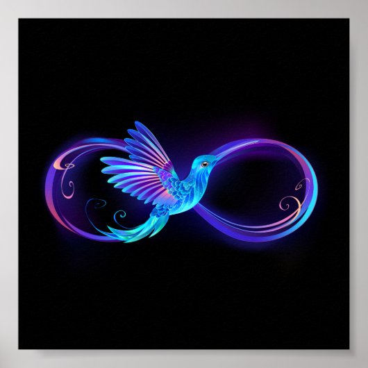 Neon Infinity Symbol with Glowing Hummingbird Poster (Voorkant)