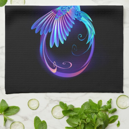 Neon Infinity Symbol with Glowing Hummingbird Theedoek (Gevouwen)
