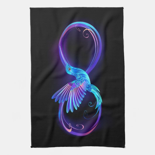 Neon Infinity Symbol with Glowing Hummingbird Theedoek (Verticaal)