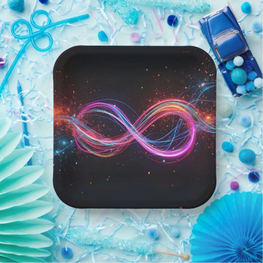 Neon Infinity Symbool in beweging Papieren Bordje (Feest)