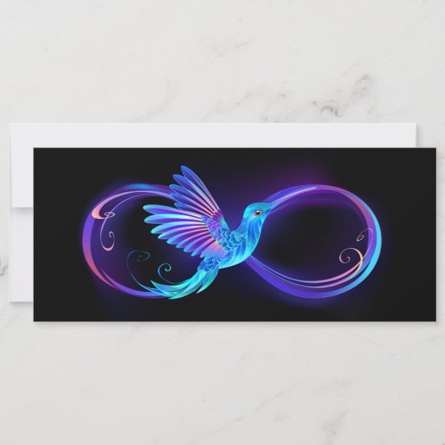 Neon Infinity Symbool met gloeiende Hummingbird (Voorkant)