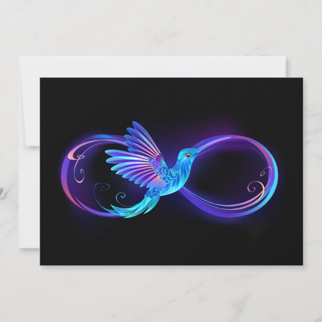 Neon Infinity Symbool met gloeiende Hummingbird (Voorkant)