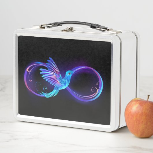 Neon Infinity Symbool met gloeiende Hummingbird (In situ)