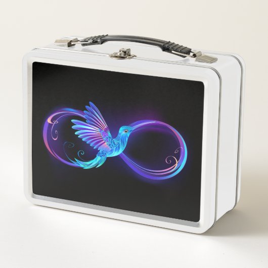 Neon Infinity Symbool met gloeiende Hummingbird (Voorkant)