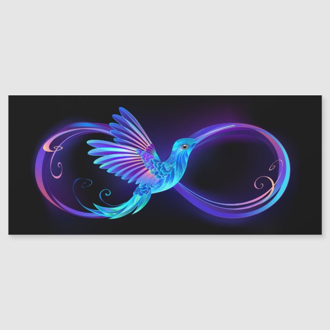 Neon Infinity Symbool met gloeiende Hummingbird (Voorkant)