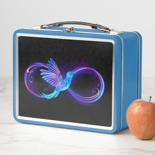 Neon Infinity Symbool met gloeiende Hummingbird (In situ)