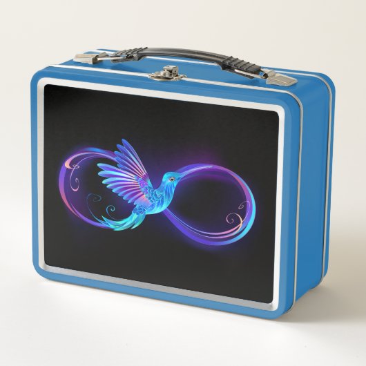 Neon Infinity Symbool met gloeiende Hummingbird (Voorkant)