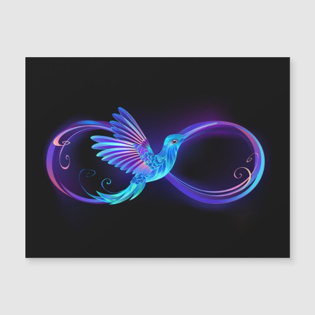Neon Infinity Symbool met gloeiende Hummingbird (Voorkant)