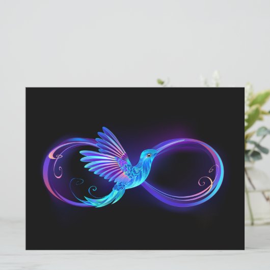Neon Infinity Symbool met gloeiende Hummingbird Aankondiging (Staand voorkant)