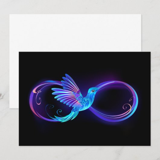 Neon Infinity Symbool met gloeiende Hummingbird Aankondiging (Voorkant / Achterkant)