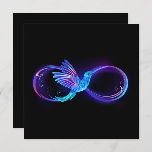 Neon Infinity Symbool met gloeiende Hummingbird Aankondiging (Voorkant / Achterkant)