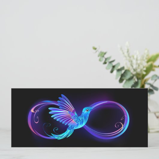 Neon Infinity Symbool met gloeiende Hummingbird Aankondiging (Staand voorkant)