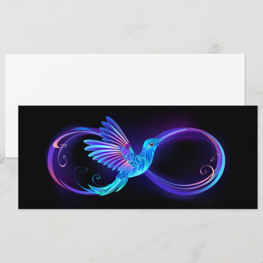 Neon Infinity Symbool met gloeiende Hummingbird Aankondiging (Voorkant / Achterkant)