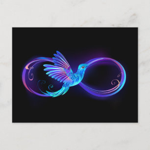 Neon Infinity Symbool met gloeiende Hummingbird Aankondigingskaart