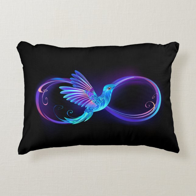 Neon Infinity Symbool met gloeiende Hummingbird Accent Kussen (Voorkant)
