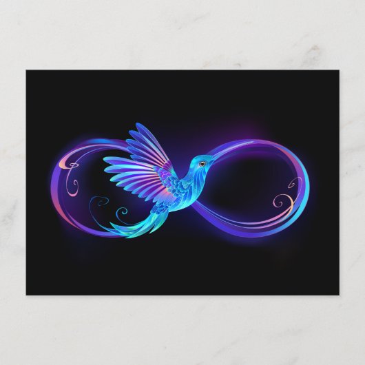 Neon Infinity Symbool met gloeiende Hummingbird Advieskaart (Voorkant)