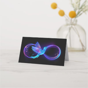 Neon Infinity Symbool met gloeiende Hummingbird Afsprakenkaart