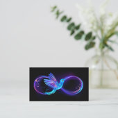 Neon Infinity Symbool met gloeiende Hummingbird Afsprakenkaartje (Staand voorkant)