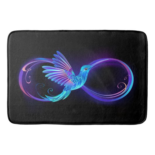 Neon Infinity Symbool met gloeiende Hummingbird Badmat (Voorkant)