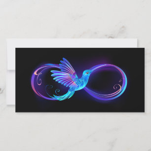 Neon Infinity Symbool met gloeiende Hummingbird Bedankkaart
