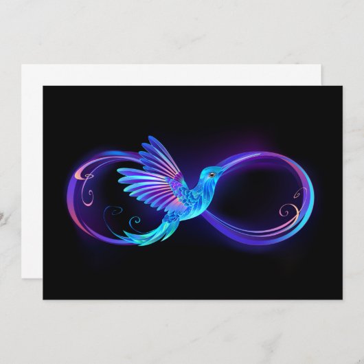 Neon Infinity Symbool met gloeiende Hummingbird Bedankkaart (Voorkant / Achterkant)