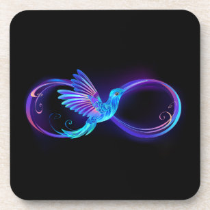 Neon Infinity Symbool met gloeiende Hummingbird Bier Onderzetter