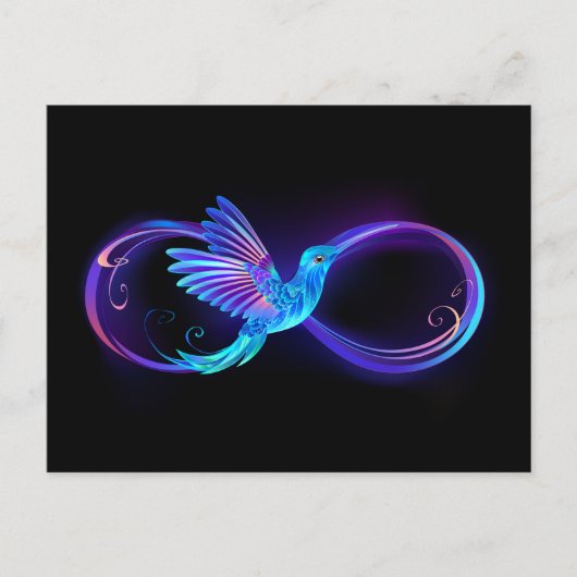 Neon Infinity Symbool met gloeiende Hummingbird Briefkaart (Voorkant)