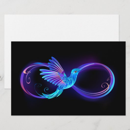 Neon Infinity Symbool met gloeiende Hummingbird Briefpapier (Voorkant / Achterkant)