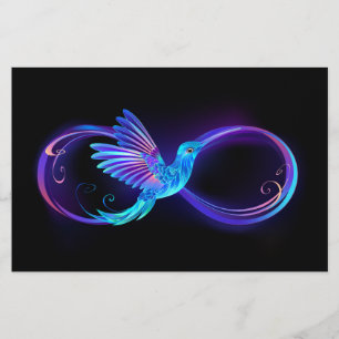 Neon Infinity Symbool met gloeiende Hummingbird Briefpapier