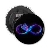 Neon Infinity Symbool met gloeiende Hummingbird Button Flesopener (Voorkant)